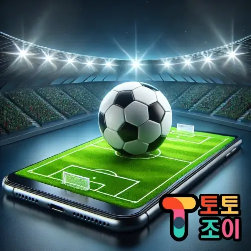 이 이미지는 축구 경기장 배경 속에 스마트폰 화면 위로 보안 축구공이 나타난 장면을 묘사하고 있습니다. 이는 사설토토 사이트를 선택할 때, 토토조이가 강조하는 안전한 베팅 환경을 상징하며, 개인정보 보호 및 보안 시스템이 철저하게 관리되는 사이트만을 추천하는 의미를 담고 있습니다.